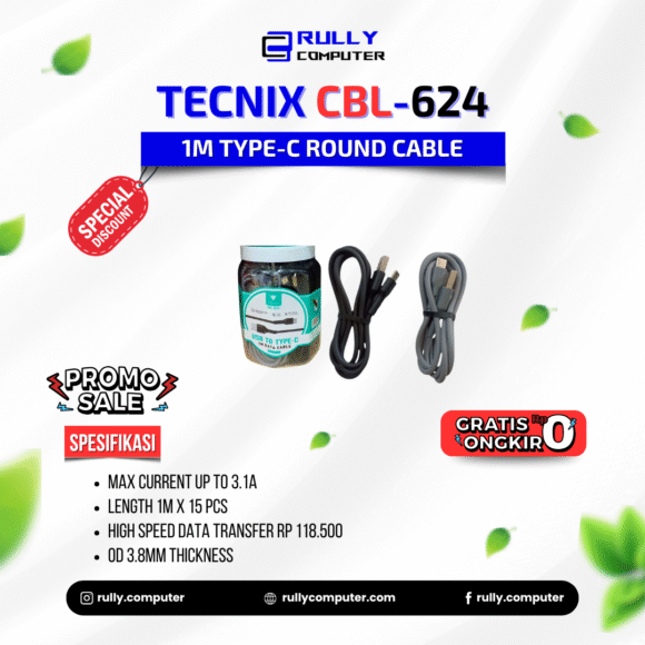 Tecnix CBL-624 1M Type-C Round Cable